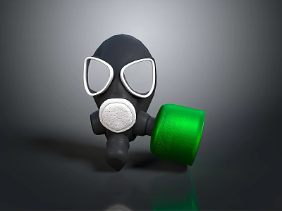 Detailed Toy Weapon 3D Model Featuring Gas Mask And Green Cylinder 3d model