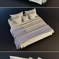 Stylish Double Bed With Multiple Pillows And Patterned Blankets In Neutral Tones 3d model