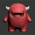 Cute Red Cartoon Monster Character With White Horns Open Mouth Smile Design Look