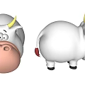 Cartoon White Cow Game Movie Character with Yellow Horns Pink Nose and Cute Design