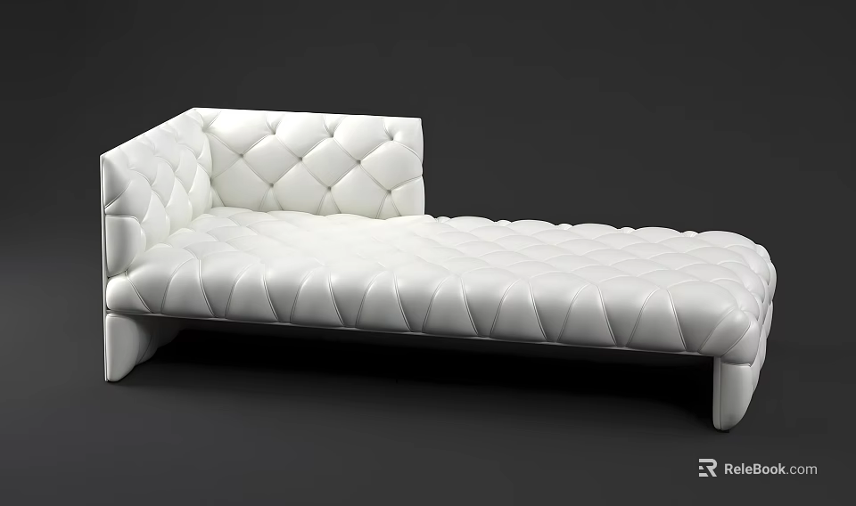 Elegant Modern White Leather Chaise Lounge With Diamond Tufted Pattern 3d model 