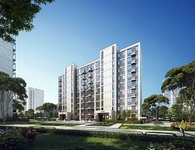 Modern High Rise Residential Building In A Green Community Setting 3d model