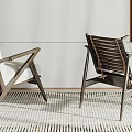 Minimalist Leisure Chairs With Wooden Frame Light Colored Cushions And Armrests