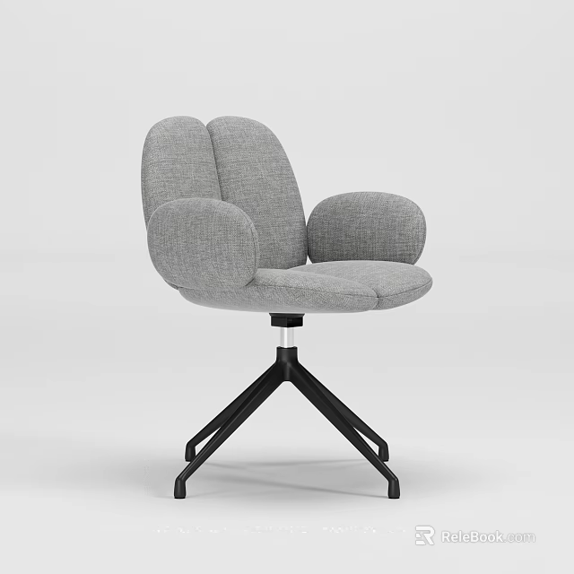 Gray Upholstered Office Chair With Ergonomic Armrests And Black Metal Swivel Base 3d model 
