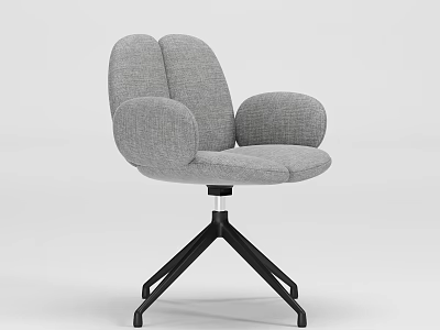 Gray Upholstered Office Chair With Ergonomic Armrests And Black Metal Swivel Base 3d model