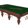 Classic Wooden Billiard Table With Green Felt Surface Billiard Balls Cues And Triangular Rack