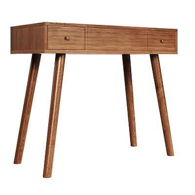 Modern Wooden Desk with Drawers and Tapered Legs Minimalist Home Office Furniture Design 3d model