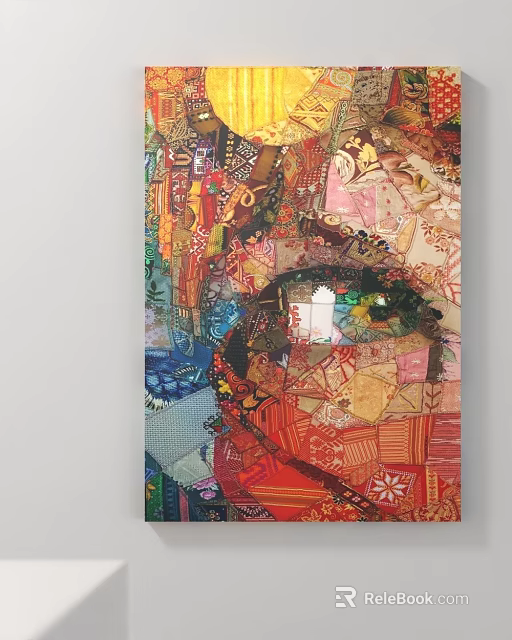 Vibrant Collage Artwork With Colorful Patterns And Mixed Media Elements 3d model 