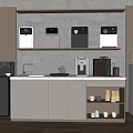 Modern Kitchen Interior With Countertop Water Dispensers Coffee Makers And White Cabinets