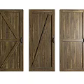 Wooden Hinged Doors With Crossed And Vertical Panel Designs In Natural Wood Tone