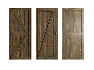 Wooden Hinged Doors With Crossed And Vertical Panel Designs In Natural Wood Tone 3d model