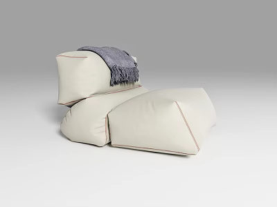 Cozy Beige Lazy Sofa With Grey Fringed Blanket And Stitched Detail 3d model