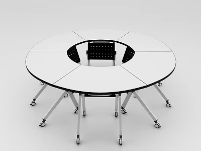 Round Modular Conference Table With Black Center Design Silver Legs And Wheels 3d model