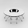 Round Modular Conference Table With Black Center Design Silver Legs And Wheels 3d model