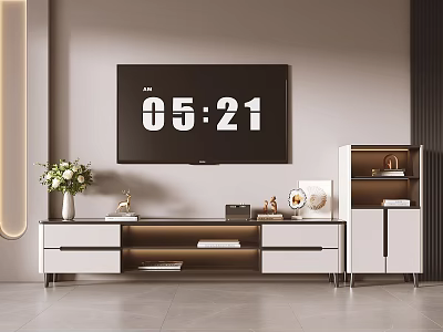 Modern Light Luxury TV Stand With Side Cabinet And Ambient Light For Cozy Living Room 3d model