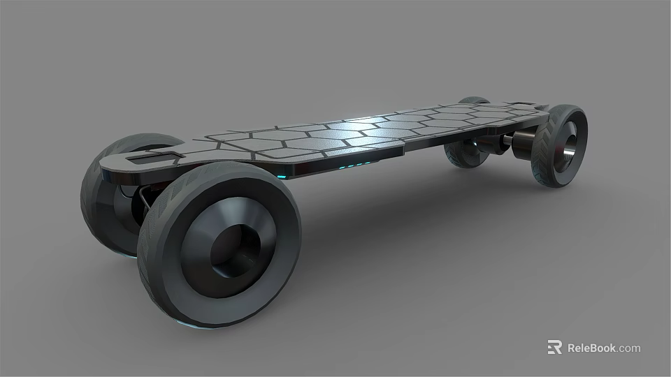 Futuristic Electric Skateboard As Modern Sports Equipment With Large Wheels And Hexagonal Texture 3d model 