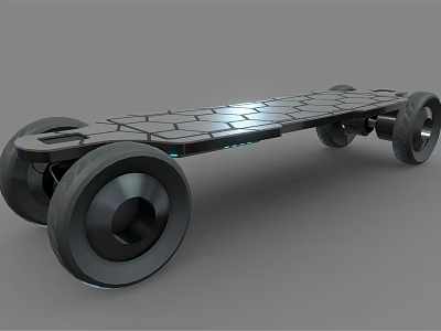 Futuristic Electric Skateboard As Modern Sports Equipment With Large Wheels And Hexagonal Texture 3d model