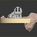 Low Poly Sci Fi Base on Rocky Alien Surface Space Scene 3d model