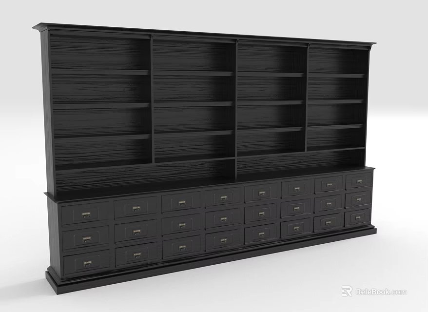 Black Storage Cabinet With Multiple Shelves And Drawers For Home Organization 3d model 