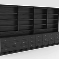 Black Storage Cabinet With Multiple Shelves And Drawers For Home Organization
