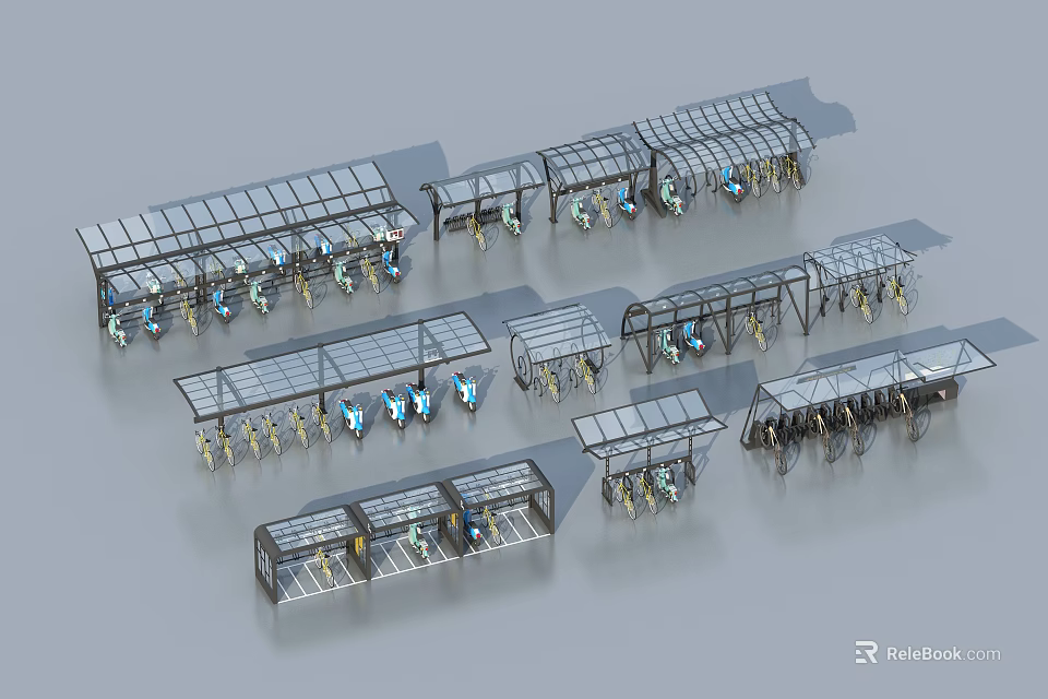 Modern Covered Parking Lot Design With Multiple Sections And Charging Facilities 3d model