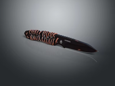 Cold Steel Knife With Dark Blade And Brown Black Wrapped Handle Logo Design 3d model