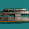 Metal Fences on Neatly Arranged Metal Platforms with Blue Background
