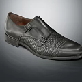 Black Leather Dress Shoes With Woven Detail And Double Buckle Straps
