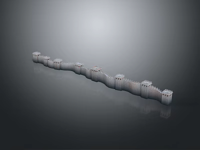 Winding Great Wall Model with Watchtowers and Reflection on Dark Background 3d model