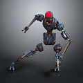 Game Movie Robot Character With Red Head Metal Body And Mechanical Joints