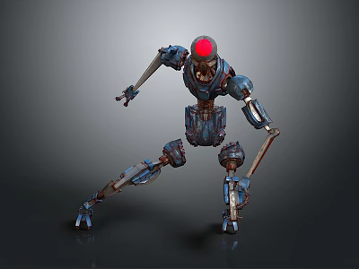 Game Movie Robot Character With Red Head Metal Body And Mechanical Joints 3d model