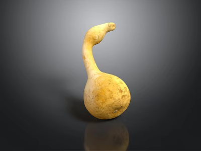Handcrafted Yellow Gourd Shaped Sculpture with Curved Neck and Smooth Surface Artistic Carving 3d model