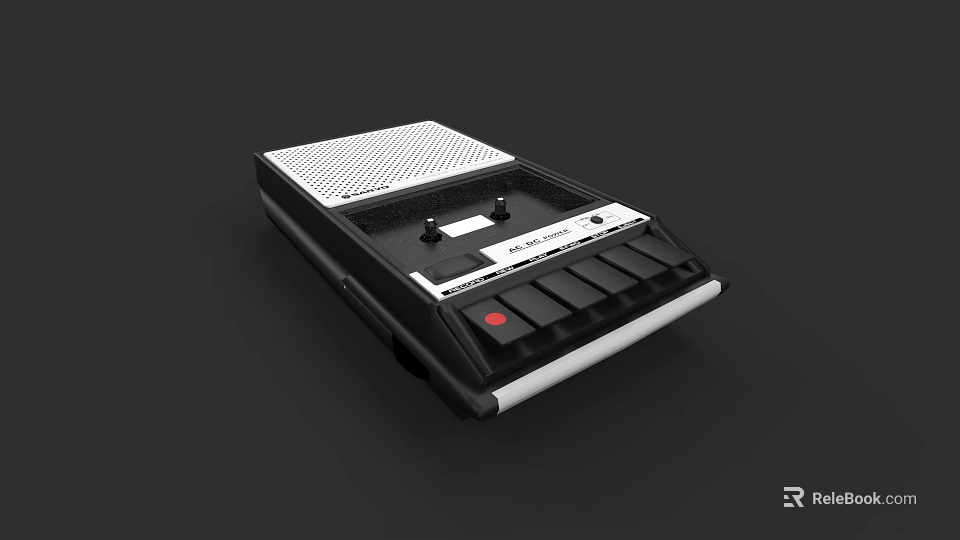 Retro Black Audio Speaker With White Grille Control Buttons And Red Accent 3d model 