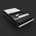 Retro Black Audio Speaker With White Grille Control Buttons And Red Accent