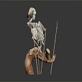 Skeleton Model Supported By Sticks On Rock Like Base Against Dark Background 3d model
