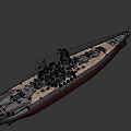 Detailed Warship Model With Grey Hull Red Bottom Turrets And Mast
