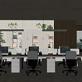 Modern Office Interior Design With Open Layout Work Desks Computers Hanging Plants And Bookshelves