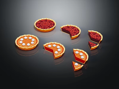 Delicious Red Filling Pies With Golden Crust And White Toppings Whole And Sliced 3d model