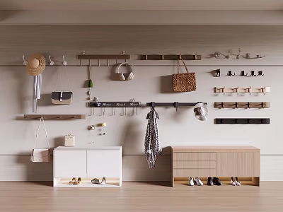 Hooks In Wall Mounted Home Storage With Bags Hats Shoes 3d model