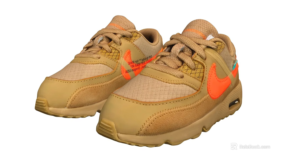 Beige Orange Sneakers With Mesh Leather Upper Orange Logo Brown Laces Air Cushion Sole 3d model 