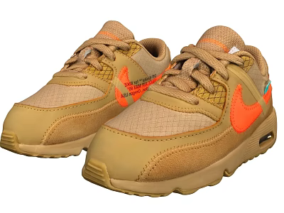 Beige Orange Sneakers With Mesh Leather Upper Orange Logo Brown Laces Air Cushion Sole 3d model