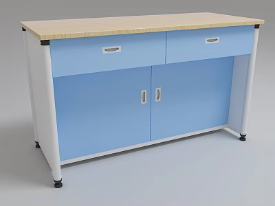 Lab Workbench With Light Countertop Blue Drawers White Cabinets And Metal Frame 3d model