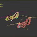 Two Camouflage Helicopters Displayed on Black Background With Distinct Reflection