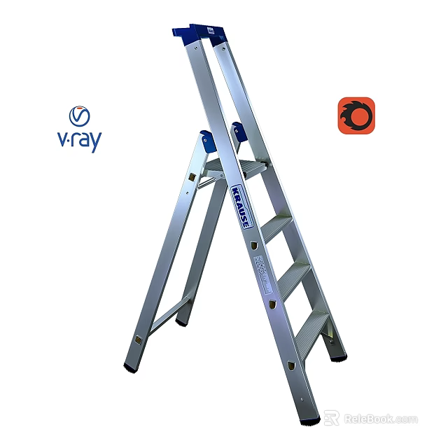 Werner Silver Aluminum Step Ladder With Safety Logo And Design Features 3d model 