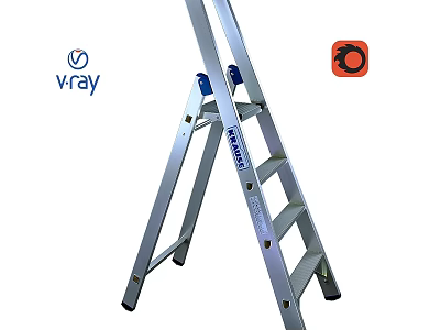 Werner Silver Aluminum Step Ladder With Safety Logo And Design Features 3d model