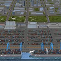 Scenic Container Port View With Cranes Containers And City Skyline