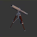 Scenic Landscape Observation Using Copper Telescope On Red Tripod Stand