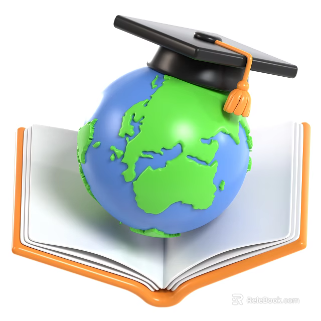 Educational Themed Decorative Ornament Set with Globe Mortarboard and Open Orange Book 3d model 