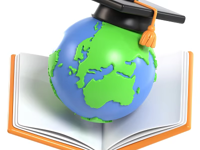 Educational Themed Decorative Ornament Set with Globe Mortarboard and Open Orange Book 3d model
