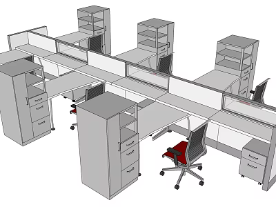 Modern Office Work Desks Layout With Dividers Filing Cabinets And Chairs 3d model
